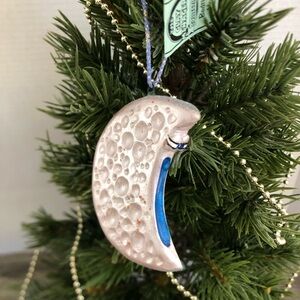Vtg Handmade Bedtime Moon Clay Ornament